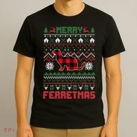 Funny Merry Ferretmas Ugly Christmas Sweater Ferret Santa T-Shirt thumb 3