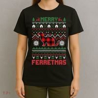 Funny Merry Ferretmas Ugly Christmas Sweater Ferret Santa T-Shirt thumb 4