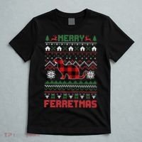 Funny Merry Ferretmas Ugly Christmas Sweater Ferret Santa T-Shirt thumb 5