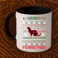 Funny Merry Ferretmas Ugly Christmas Sweater Ferret Santa Coffee Mug thumb 2