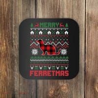 Funny Merry Ferretmas Ugly Christmas Sweater Ferret Santa Coaster thumb 0