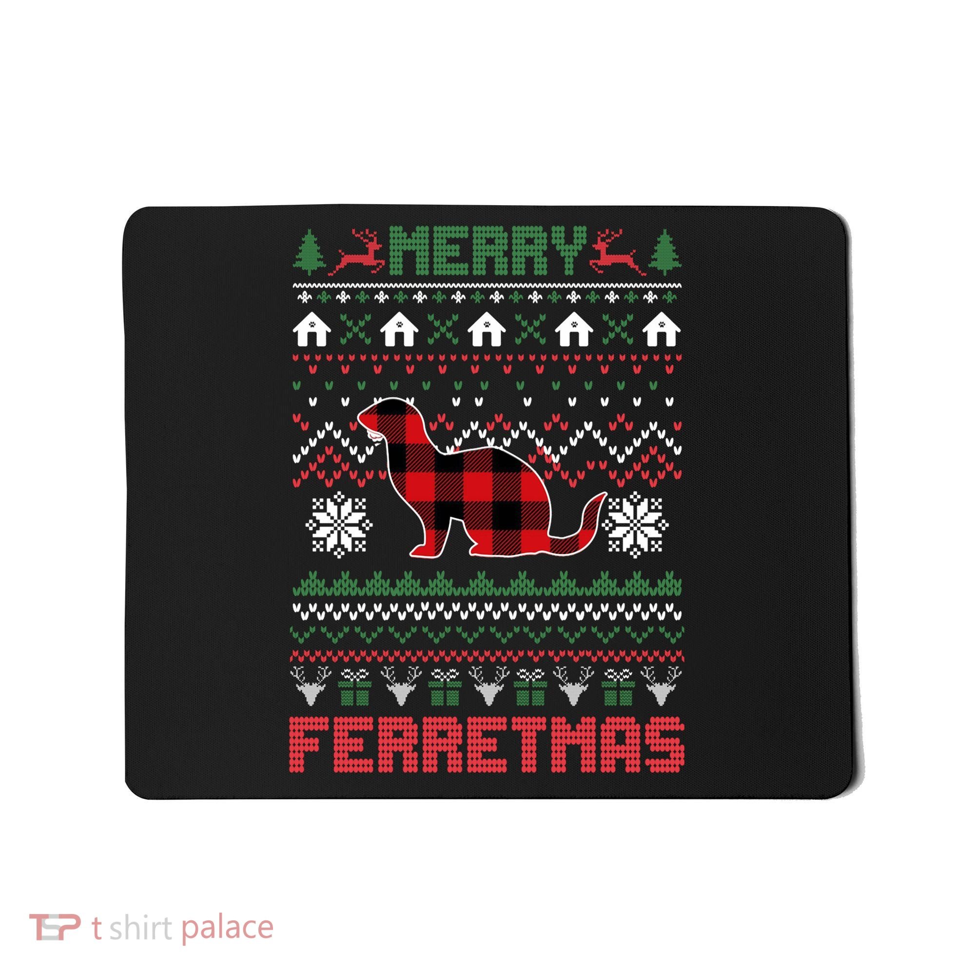 Funny Merry Ferretmas Ugly Christmas Sweater Ferret Santa Mousepad