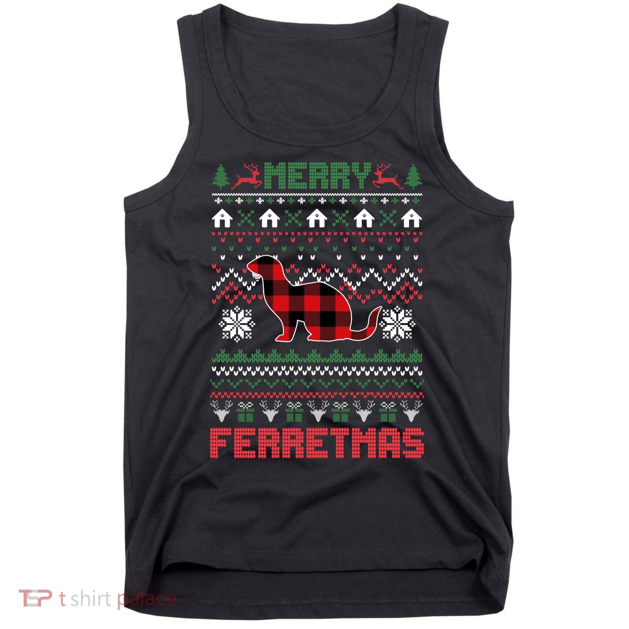 Funny Merry Ferretmas Ugly Christmas Sweater Ferret Santa Tank Top