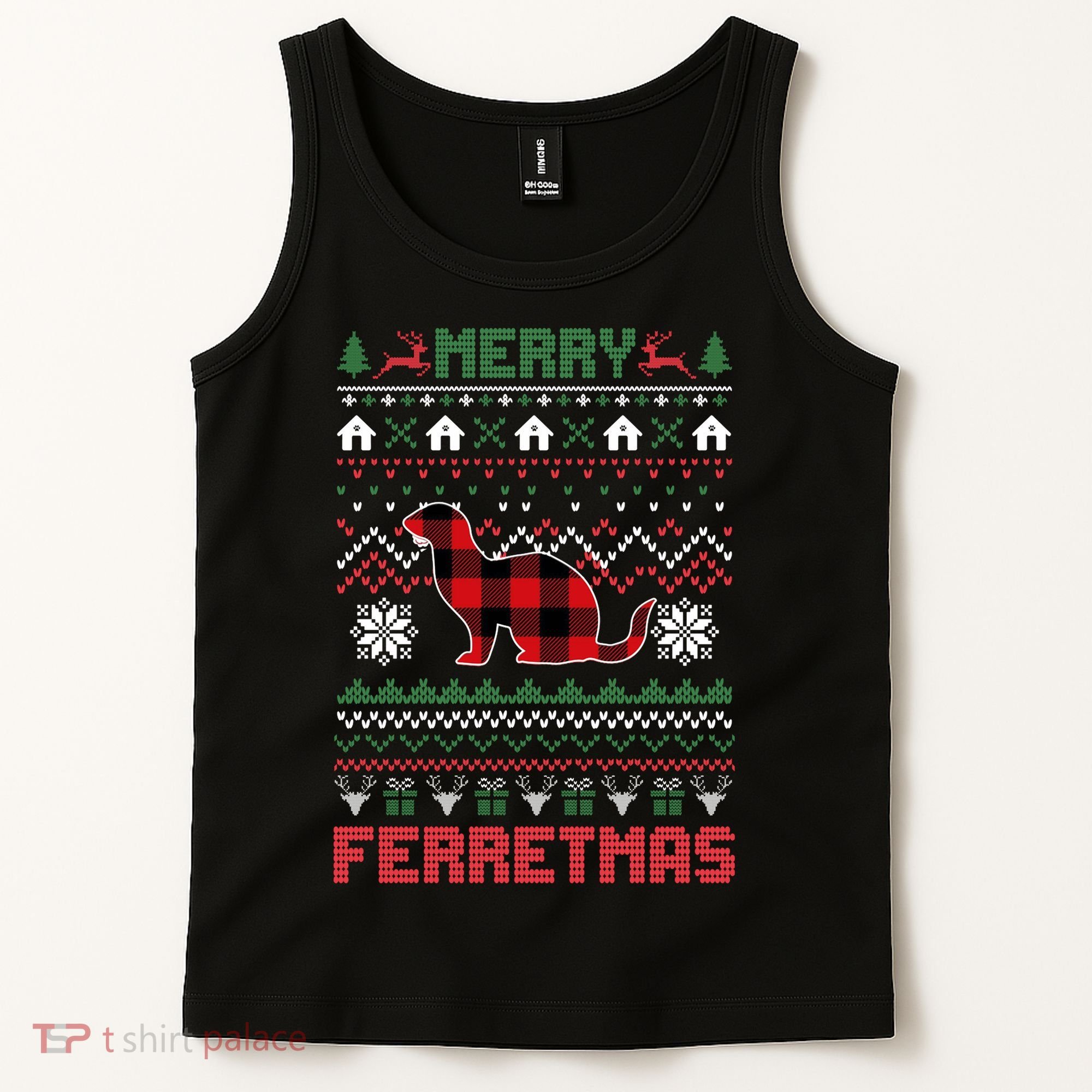 Funny Merry Ferretmas Ugly Christmas Sweater Ferret Santa Tank Top