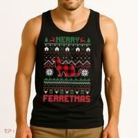 Funny Merry Ferretmas Ugly Christmas Sweater Ferret Santa Tank Top thumb 3