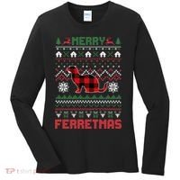 Funny Merry Ferretmas Ugly Christmas Sweater Ferret Santa Women's Long Sleeve Shirt thumb 0