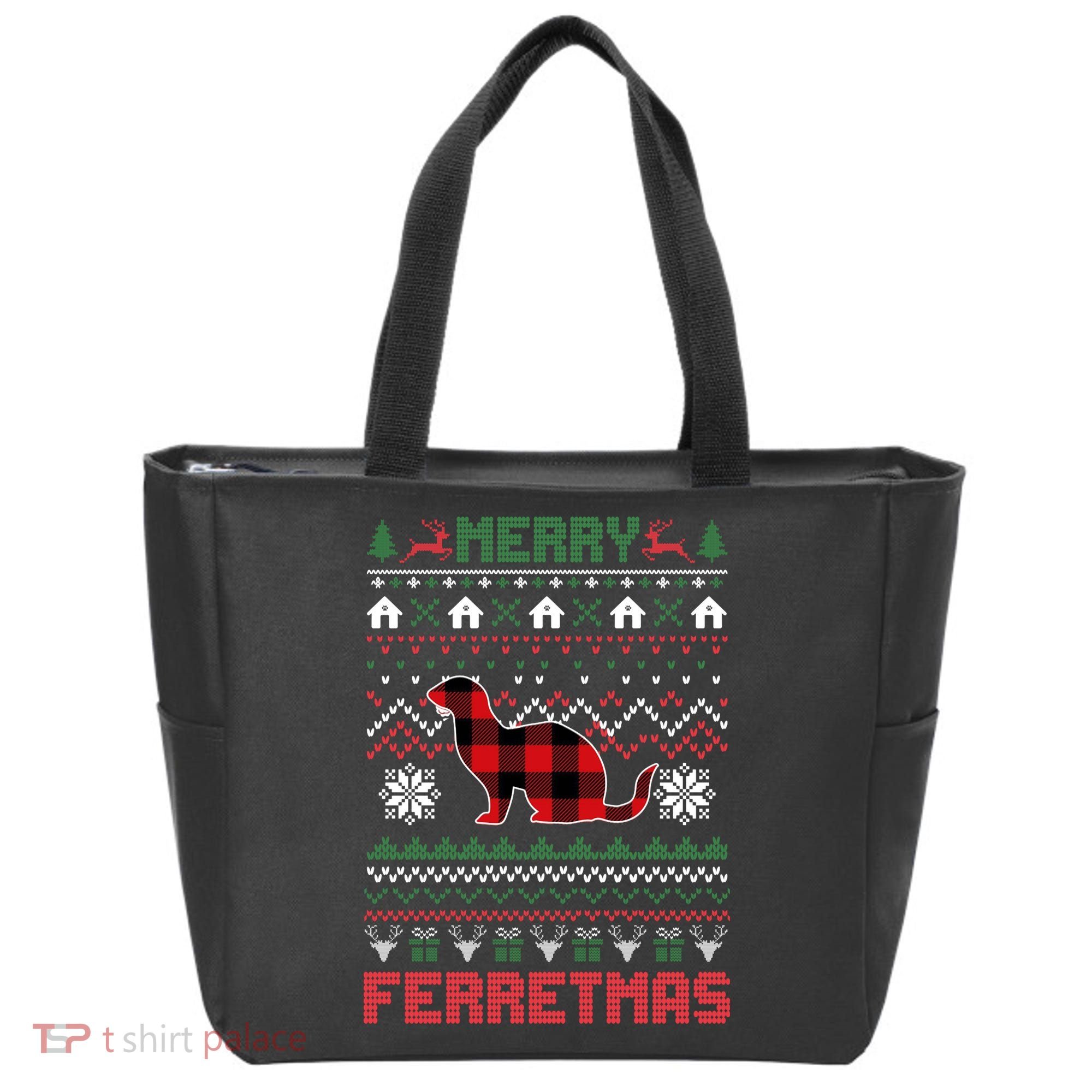 Funny Merry Ferretmas Ugly Christmas Sweater Ferret Santa Tote Bag