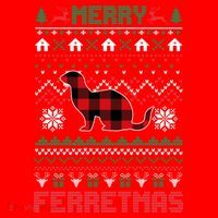 Funny Merry Ferretmas Ugly Christmas Sweater Ferret Santa Santa Hat thumb 1