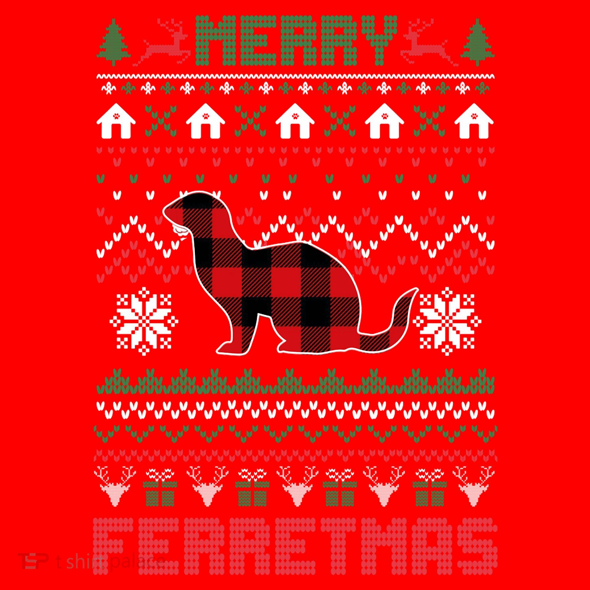 Funny Merry Ferretmas Ugly Christmas Sweater Ferret Santa Santa Hat
