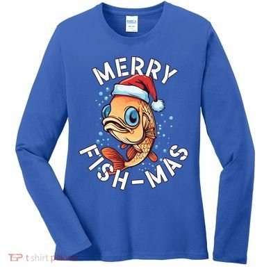 Funny Merry Fishmas Christmas Fish Great Gift Women's Long Sleeve Shirt