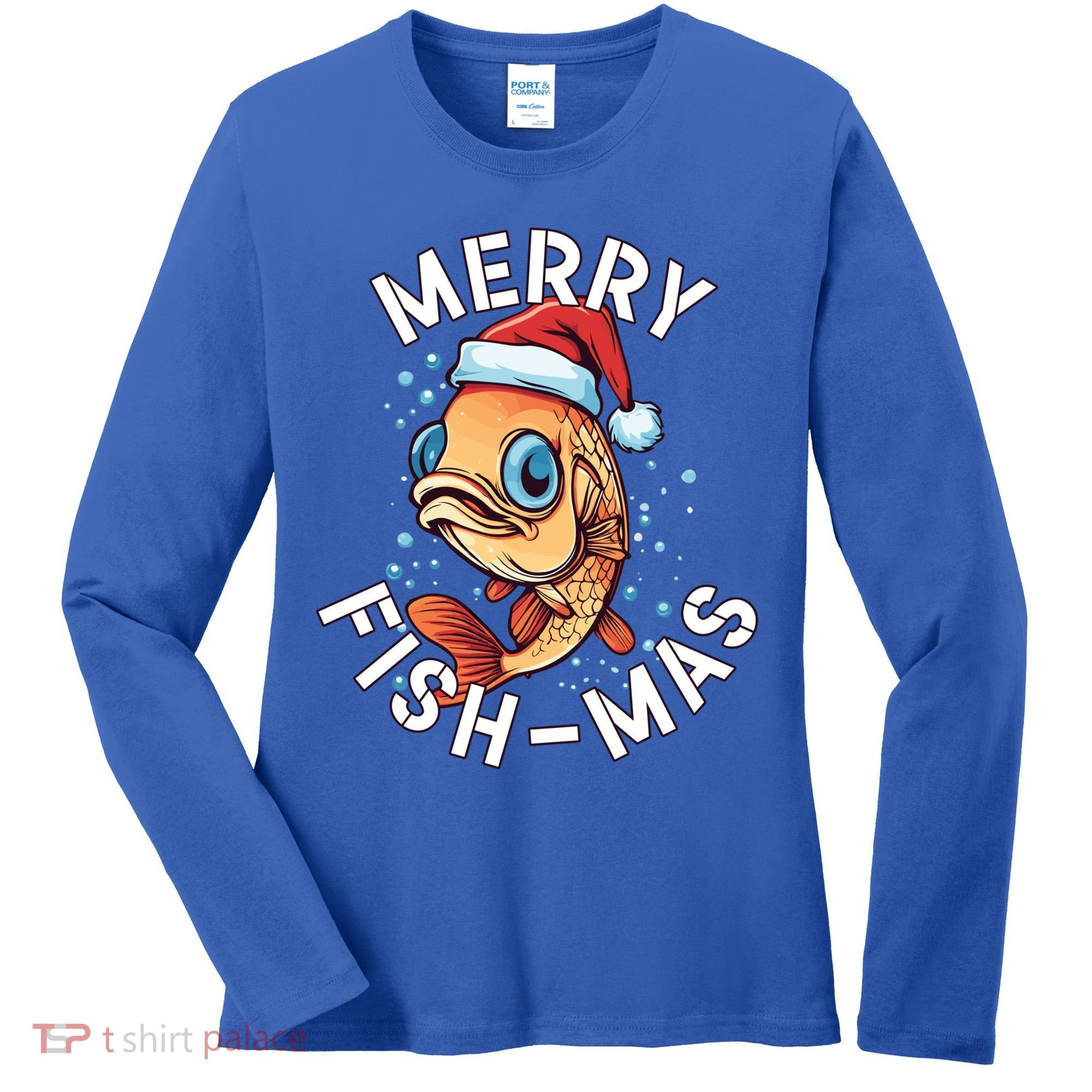 Funny Merry Fishmas Christmas Fish Great Gift Women's Long Sleeve Shirt