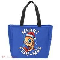 Funny Merry Fishmas Christmas Fish Great Gift Tote Bag thumb 0