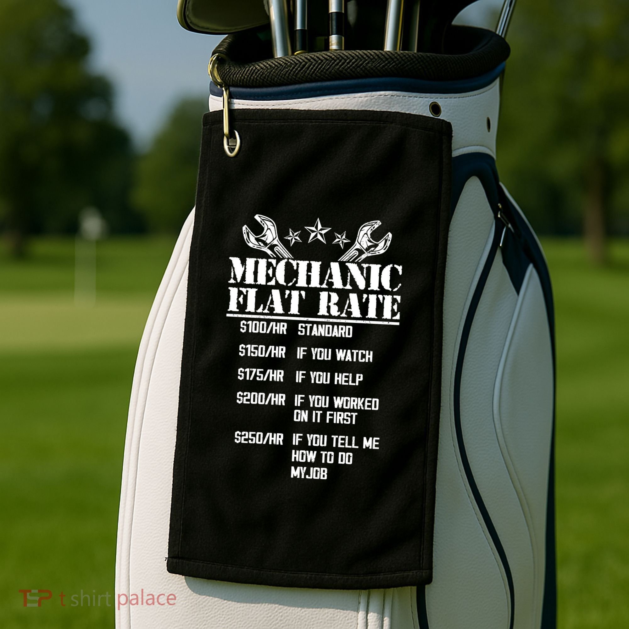 Funny Mechanic Flat Rate Golf Towel