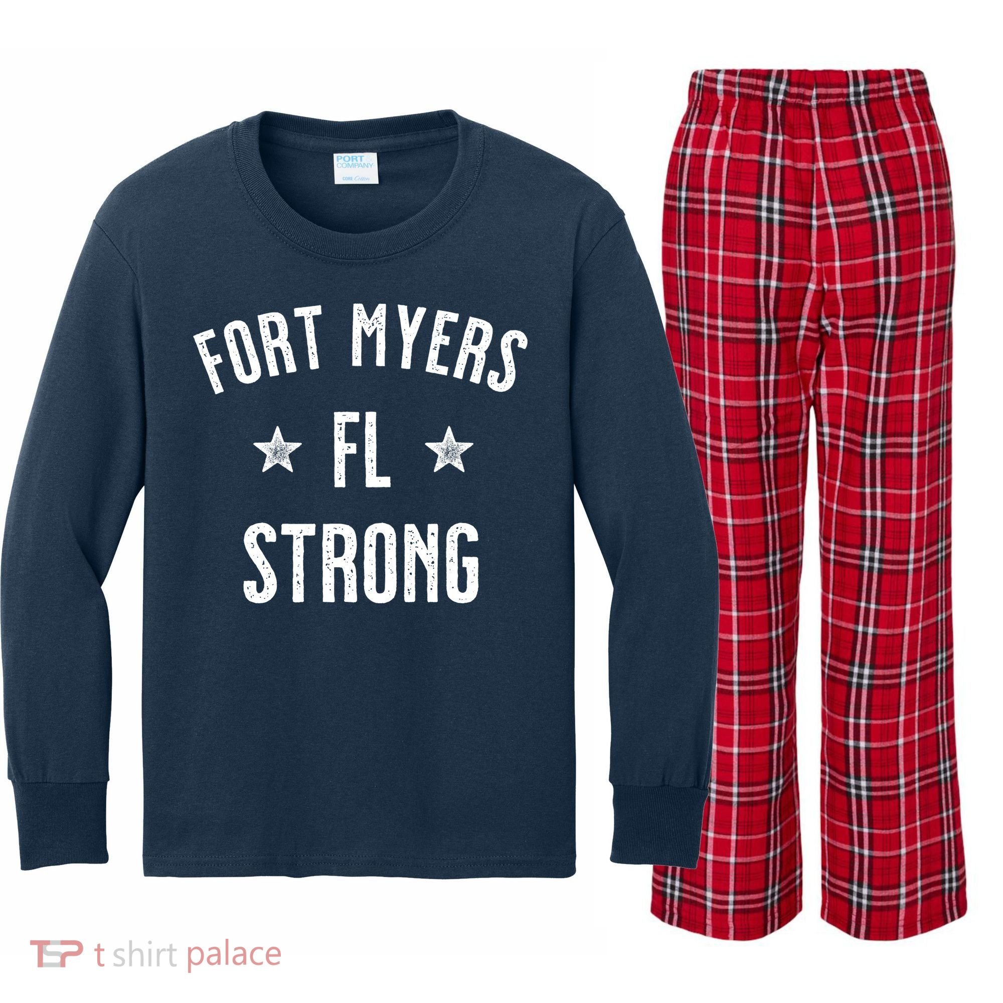 Fort Myers Florida Strong Kids Long Sleeve Plaid Pajama Set