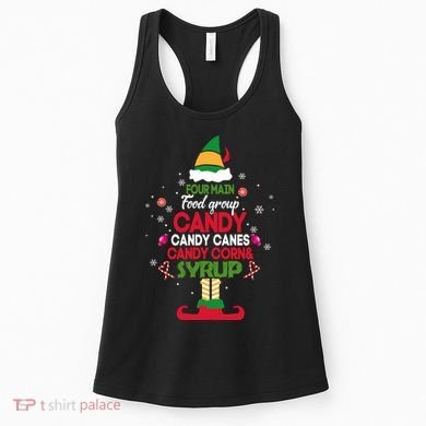 Four Main Food Groups Candy Canes Candy Corns Syrup Elf Women's Tank Top