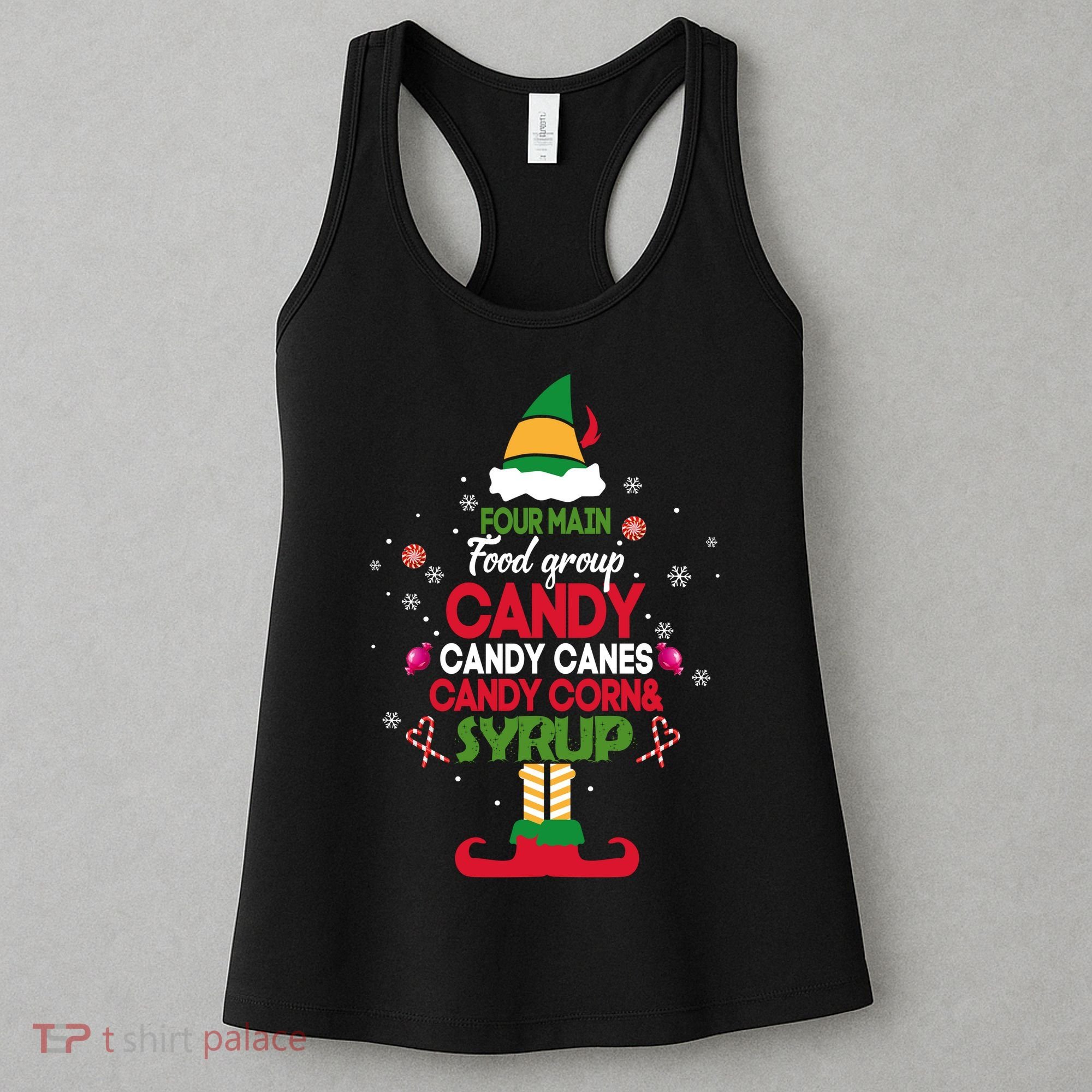 Four Main Food Groups Candy Canes Candy Corns Syrup Elf Women's Tank Top
