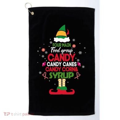 Four Main Food Groups Candy Canes Candy Corns Syrup Elf Golf Towel
