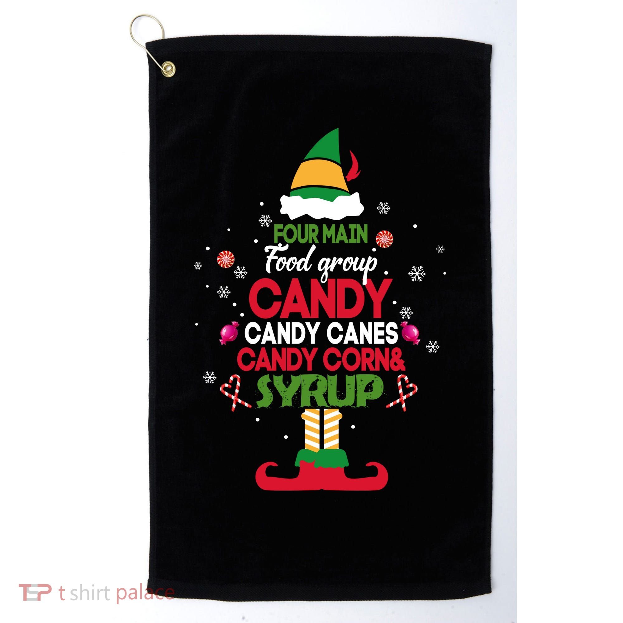 Four Main Food Groups Candy Canes Candy Corns Syrup Elf Golf Towel
