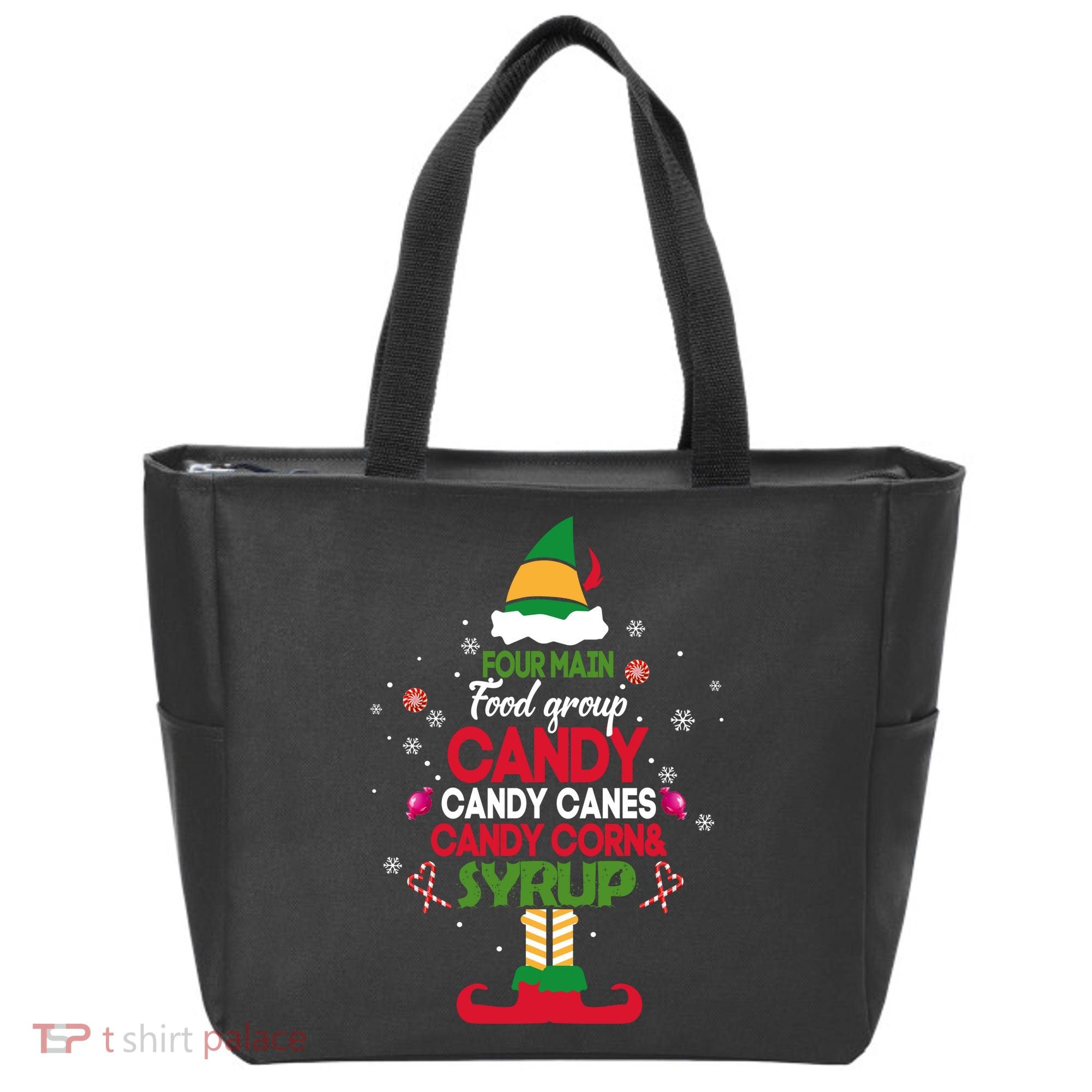 Four Main Food Groups Candy Canes Candy Corns Syrup Elf Tote Bag