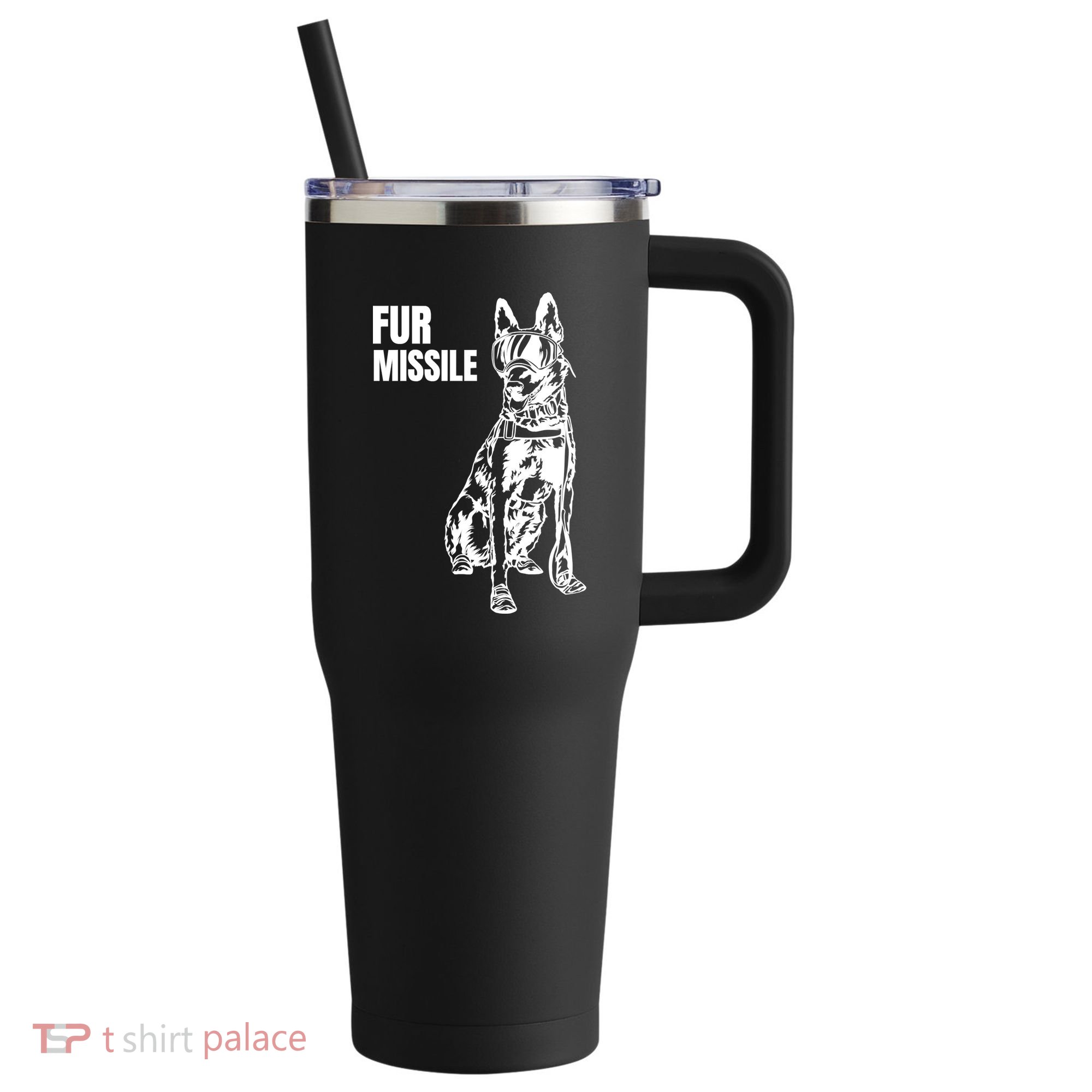Fur Missile Funny Beligian Malinois Dog 40oz Vacuum Insulated Stainless Steel Travel Tumbler