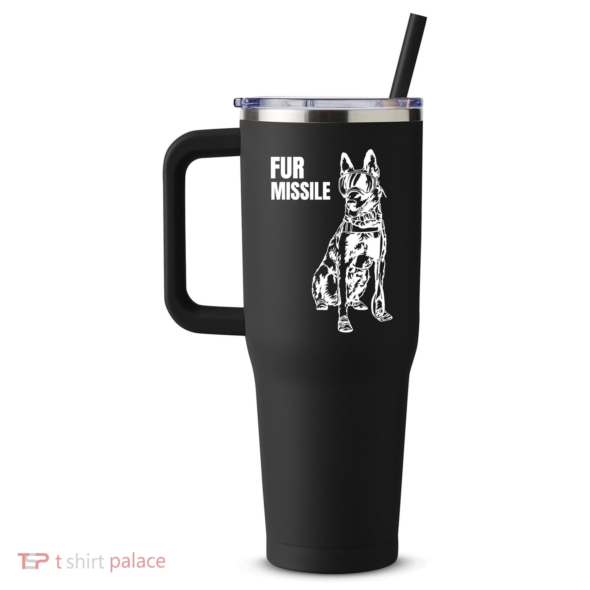 Fur Missile Funny Beligian Malinois Dog 40oz Vacuum Insulated Stainless Steel Travel Tumbler