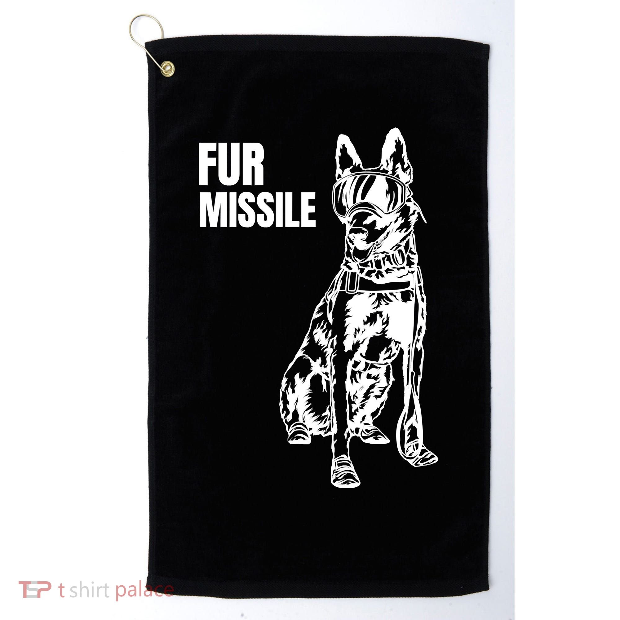 Fur Missile Funny Beligian Malinois Dog Golf Towel