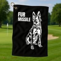 Fur Missile Funny Beligian Malinois Dog Golf Towel thumb 1