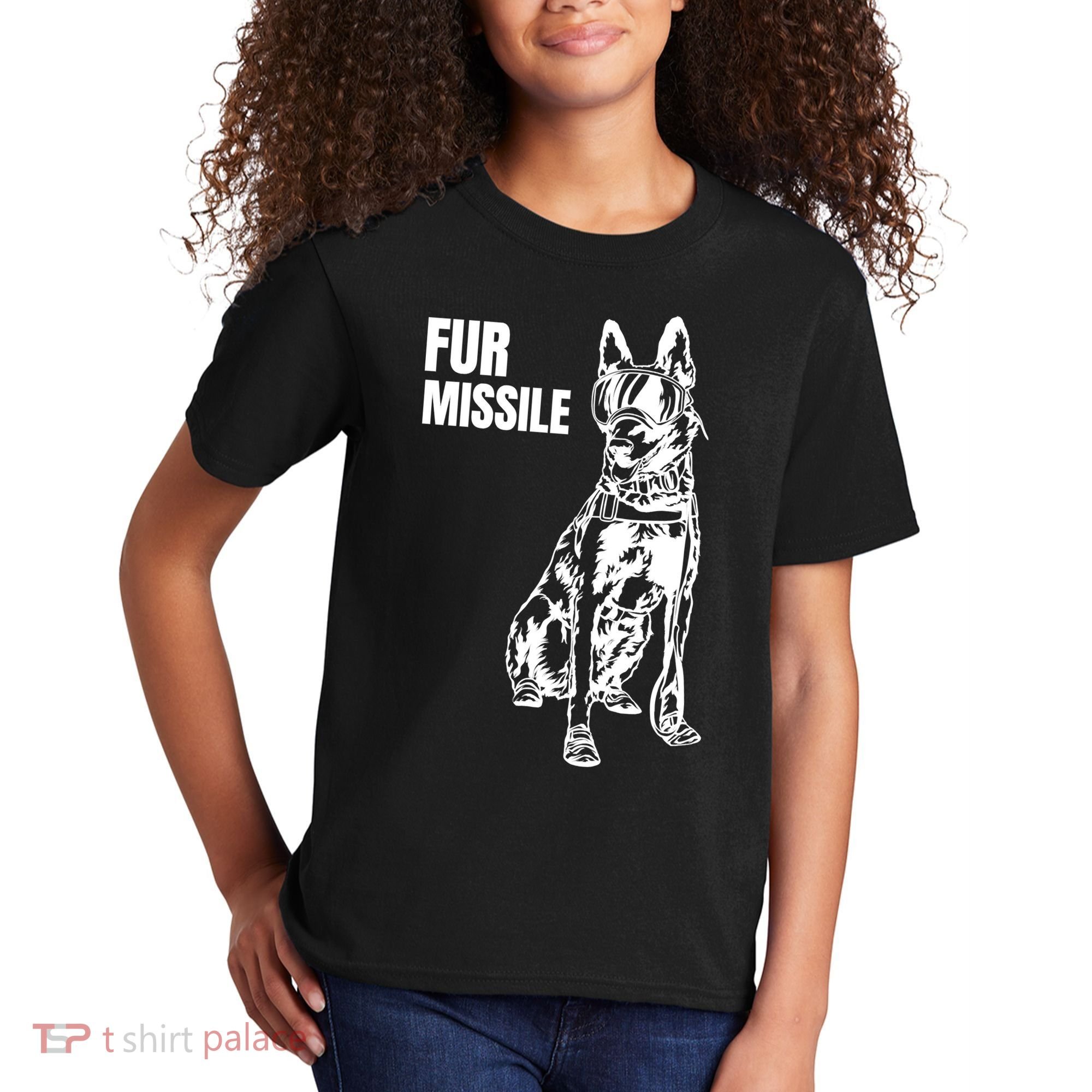 Fur Missile Funny Beligian Malinois Dog Kids T-Shirt