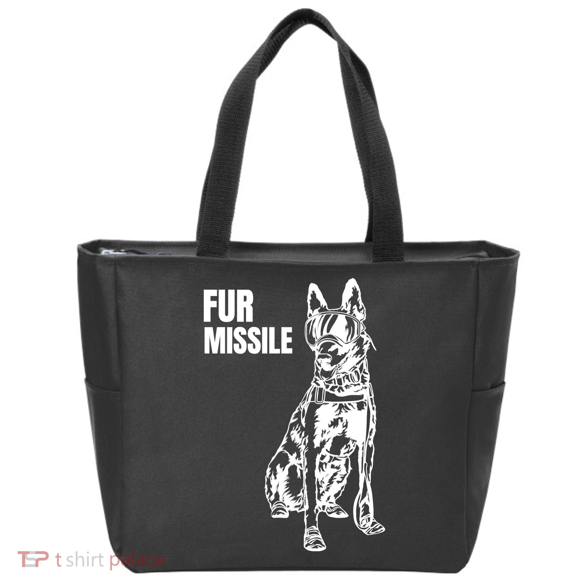 Fur Missile Funny Beligian Malinois Dog Tote Bag