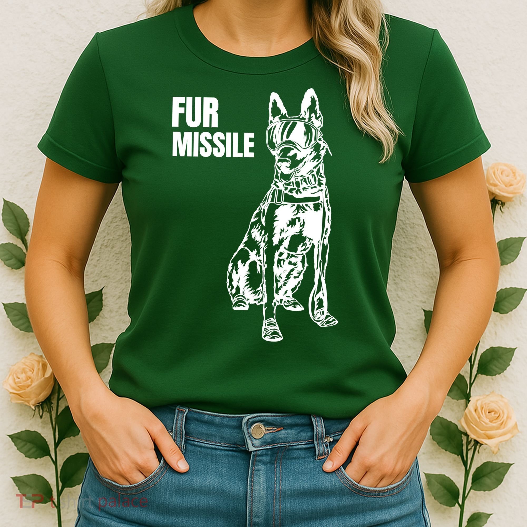 Fur Missile Funny Beligian Malinois Dog Women's T-Shirt