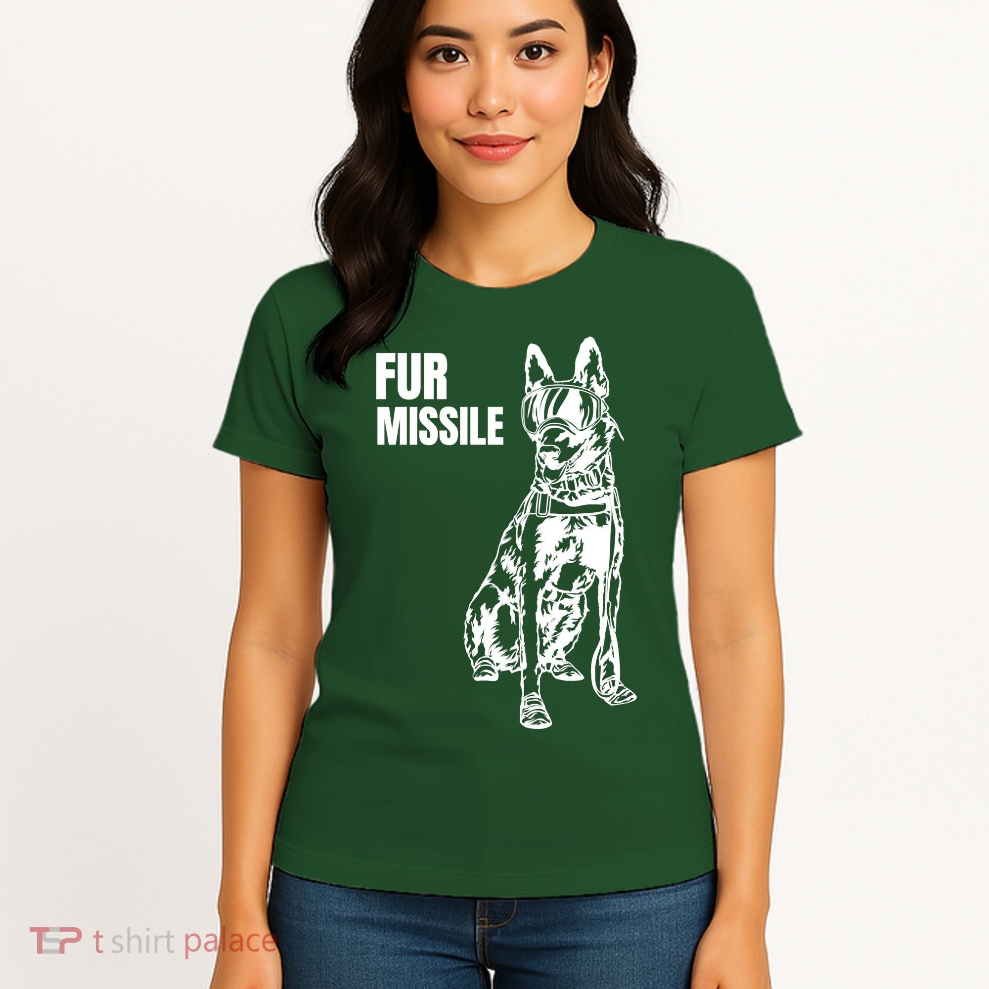 Fur Missile Funny Beligian Malinois Dog Women's T-Shirt