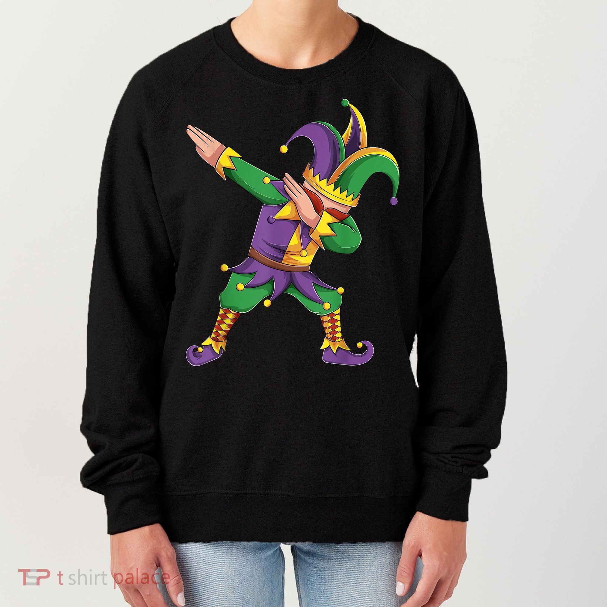 Funny Mardi Gras Outfit Dabbing Jester New Orleans Boys  Women's Sweatshirt