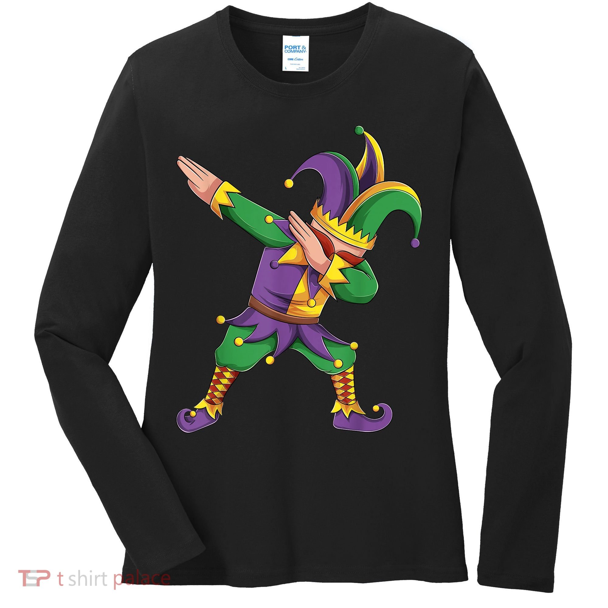 Funny Mardi Gras Outfit Dabbing Jester New Orleans Boys  Women's Long Sleeve Shirt