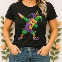 Funny Mardi Gras Outfit Dabbing Jester New Orleans Boys  Women's T-Shirt thumb 2