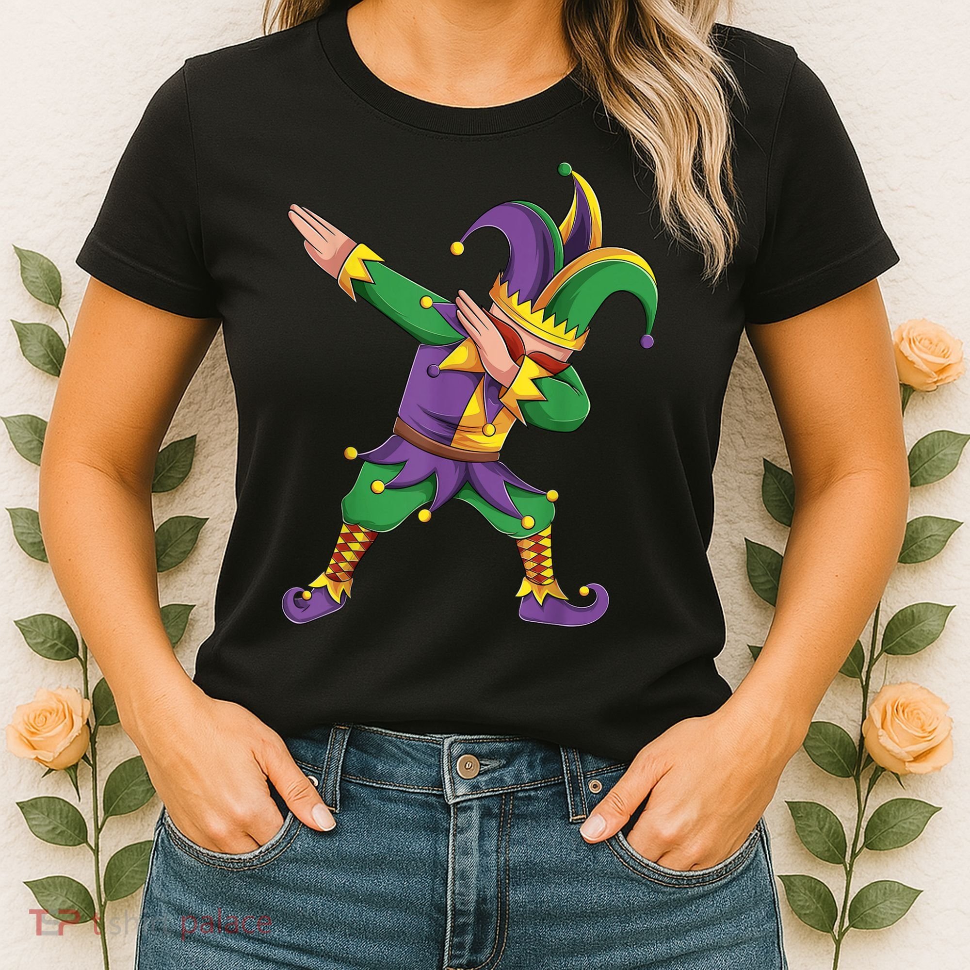 Funny Mardi Gras Outfit Dabbing Jester New Orleans Boys  Women's T-Shirt