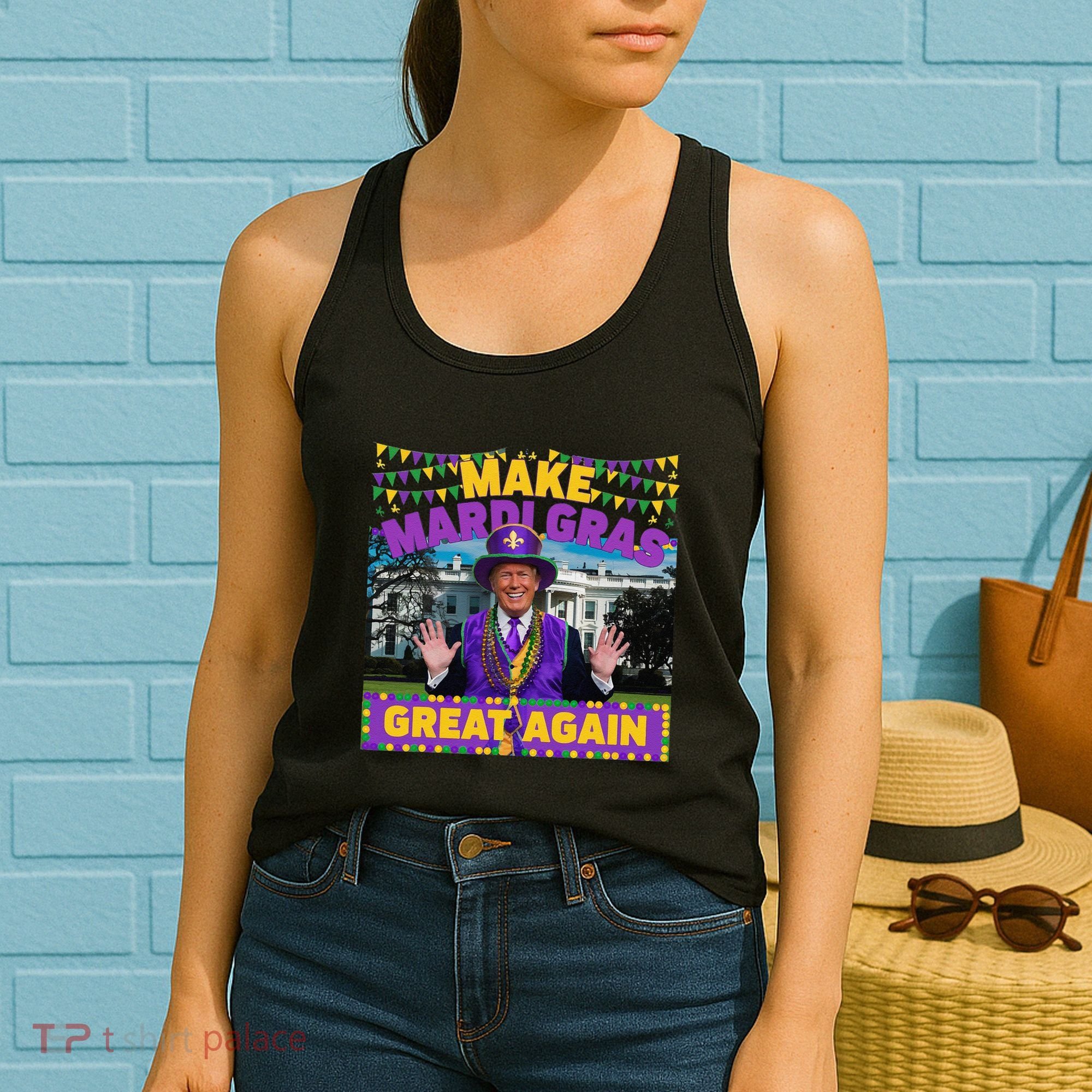 Funny Mardi Gras Donald Trump Mardi Gras American Flag Women's Tank Top