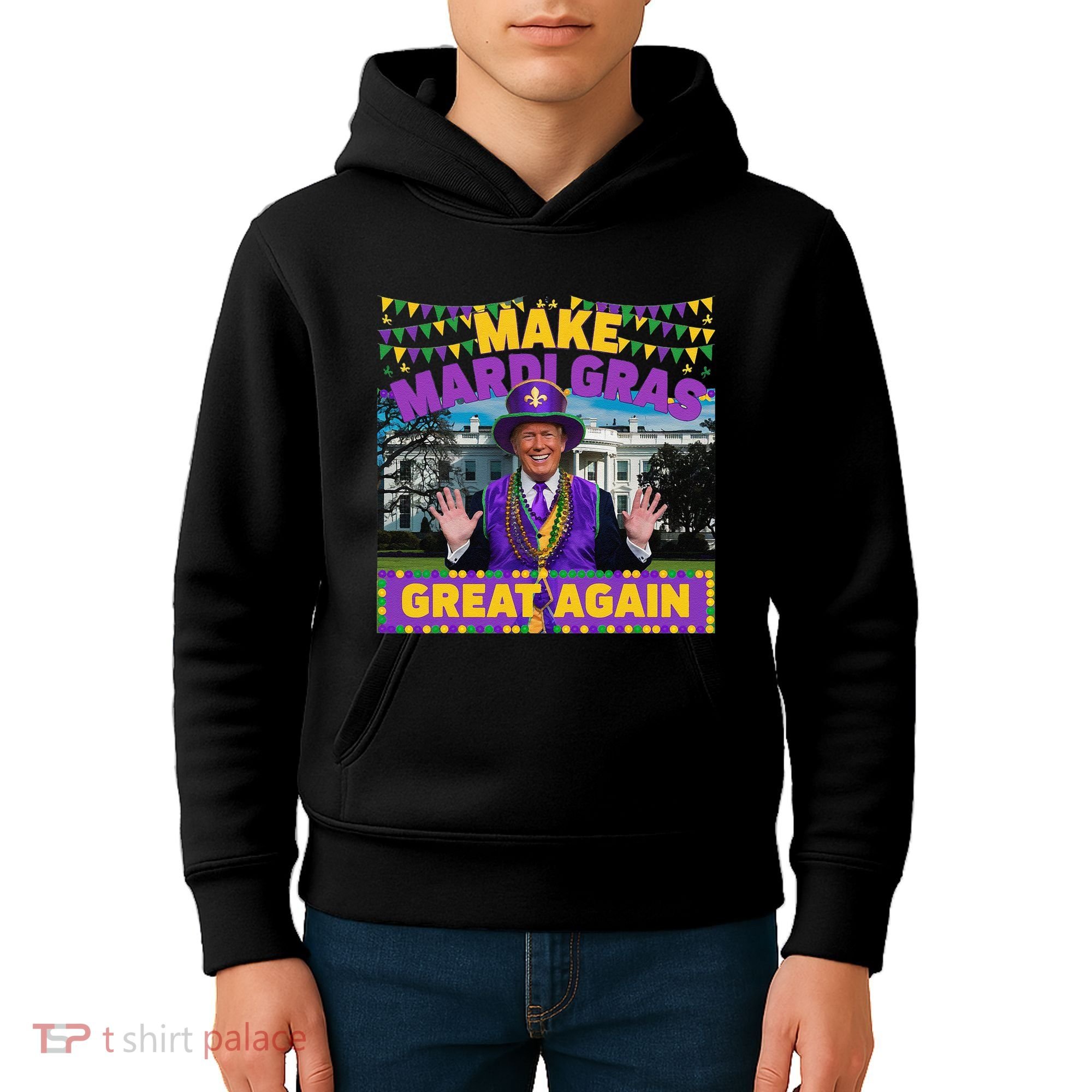 Funny Mardi Gras Donald Trump Mardi Gras American Flag Kids Hoodie