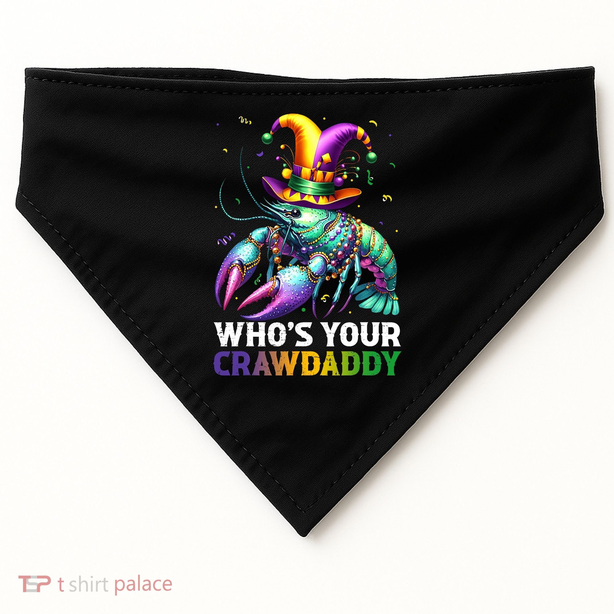 Funny Mardi Gras Whos Your Crawdaddy Crawfish Jester Beads USA-Made Doggie Bandana