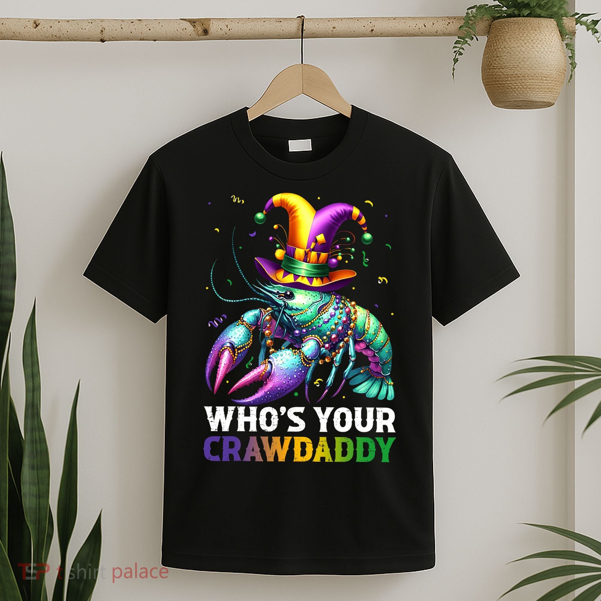 Funny Mardi Gras Whos Your Crawdaddy Crawfish Jester Beads T-Shirt