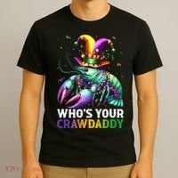 Funny Mardi Gras Whos Your Crawdaddy Crawfish Jester Beads T-Shirt thumb 3