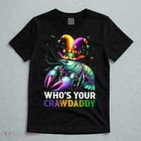 Funny Mardi Gras Whos Your Crawdaddy Crawfish Jester Beads T-Shirt thumb 5