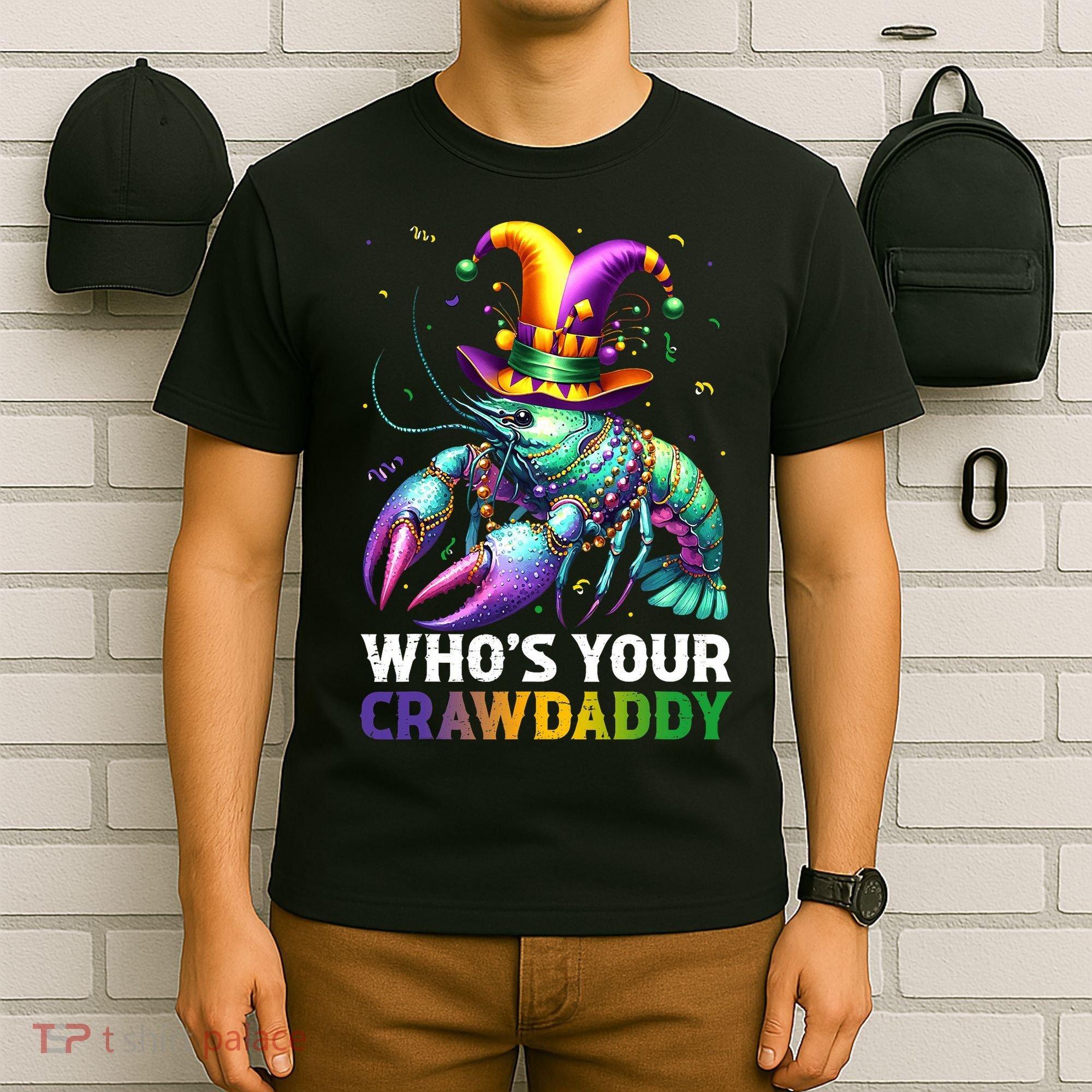 Funny Mardi Gras Whos Your Crawdaddy Crawfish Jester Beads T-Shirt