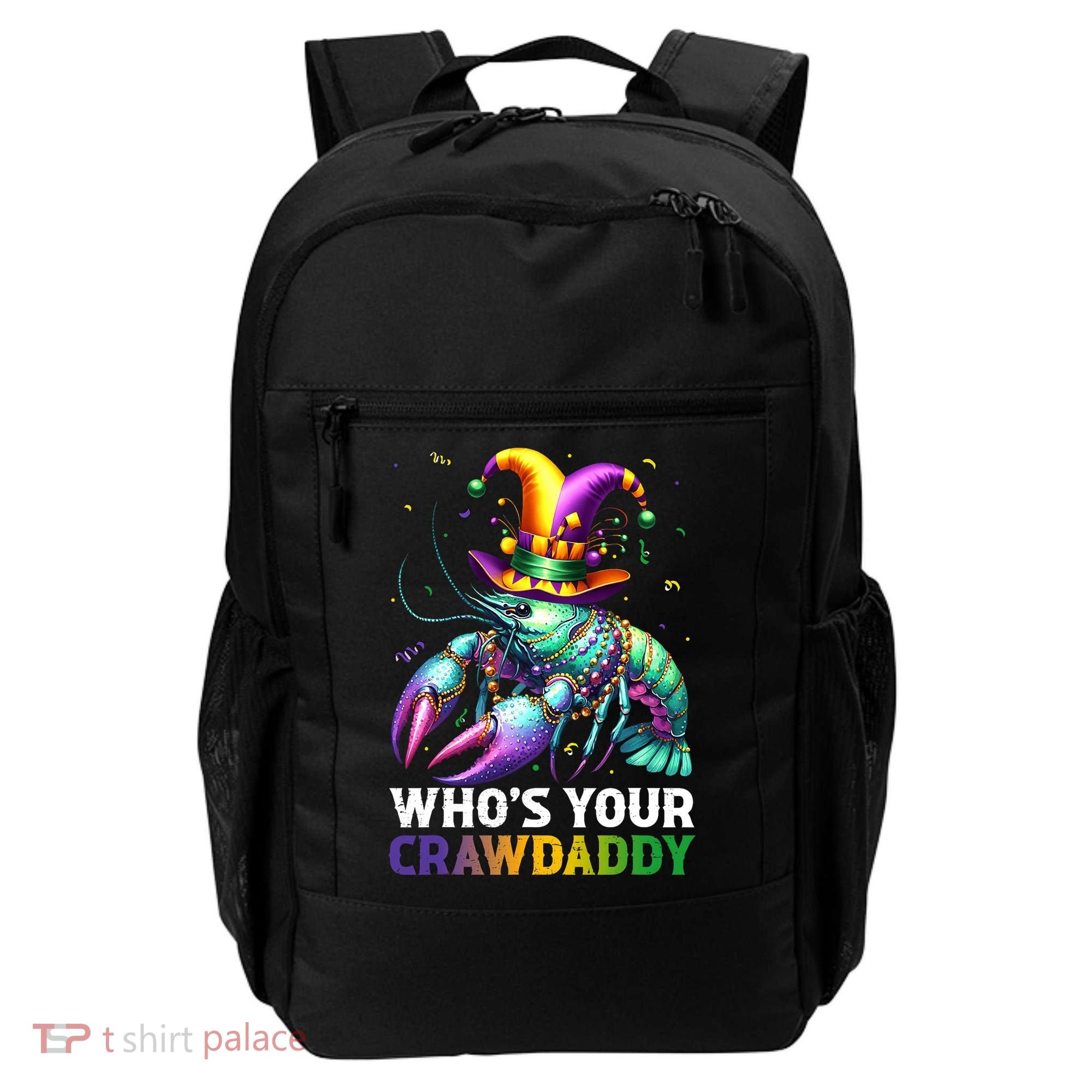 Funny Mardi Gras Whos Your Crawdaddy Crawfish Jester Beads Backpack