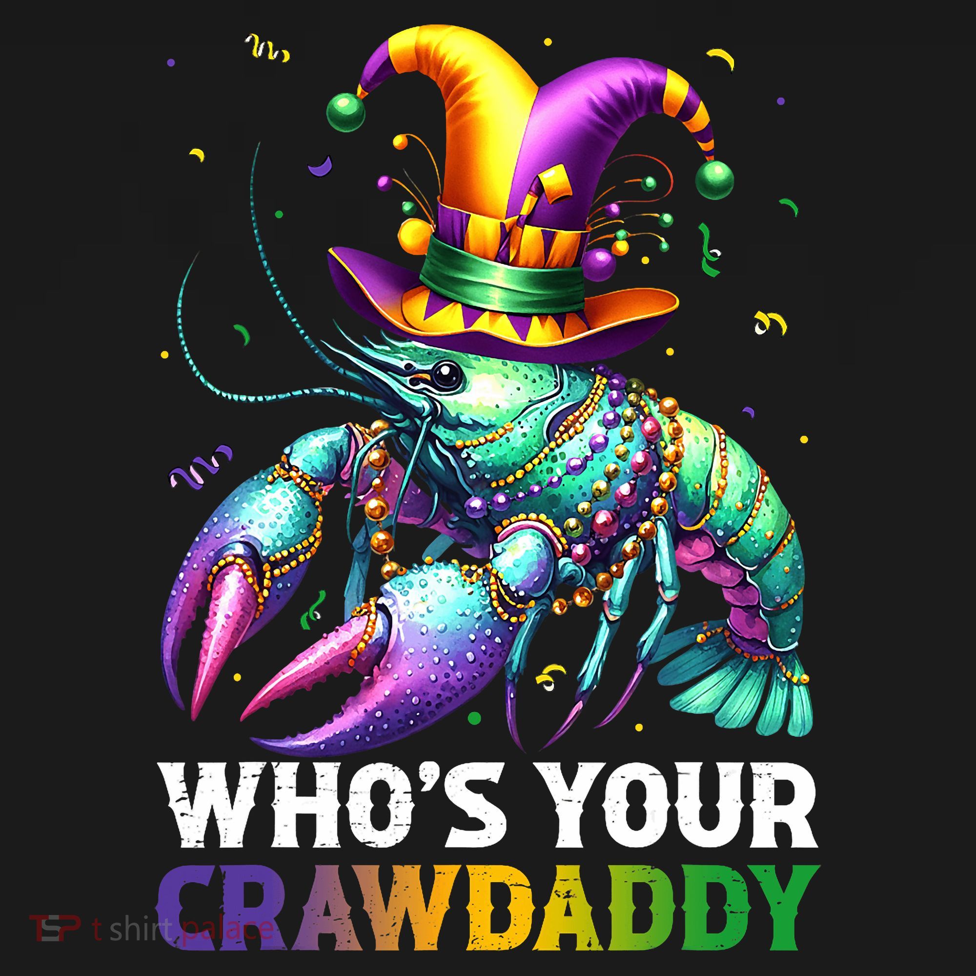 Funny Mardi Gras Whos Your Crawdaddy Crawfish Jester Beads Button