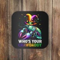 Funny Mardi Gras Whos Your Crawdaddy Crawfish Jester Beads Coaster thumb 0