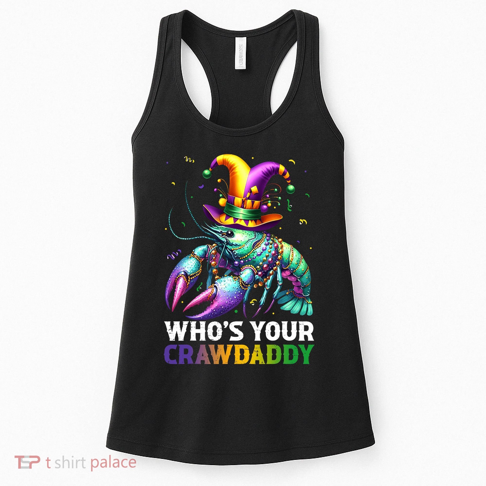Funny Mardi Gras Whos Your Crawdaddy Crawfish Jester Beads Women's Tank Top