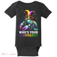 Funny Mardi Gras Whos Your Crawdaddy Crawfish Jester Beads Baby Bodysuit thumb 0