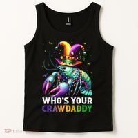 Funny Mardi Gras Whos Your Crawdaddy Crawfish Jester Beads Tank Top thumb 2