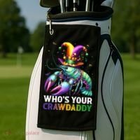 Funny Mardi Gras Whos Your Crawdaddy Crawfish Jester Beads Golf Towel thumb 2