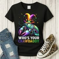 Funny Mardi Gras Whos Your Crawdaddy Crawfish Jester Beads Women's T-Shirt thumb 3